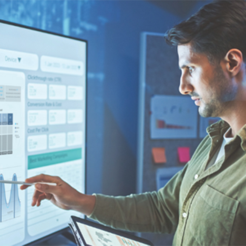 Man touch computer screen