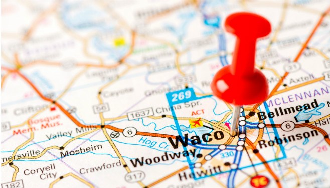 map showing Waco, Texas