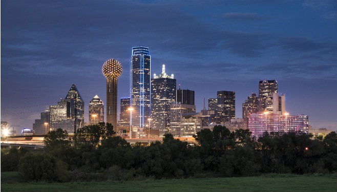 Night view of downtown Dallas skyline