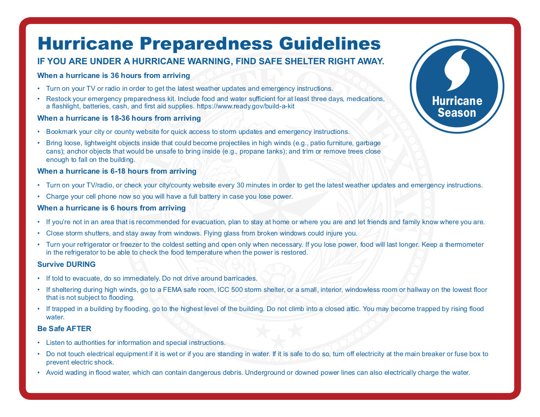 an image of the second page of hurricane preparedness guidelines from the Texas Division of Emergency Management 