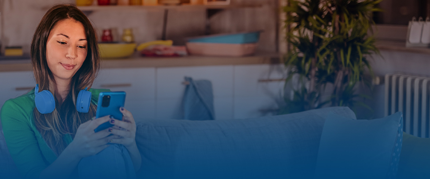 Woman on phone with headphones