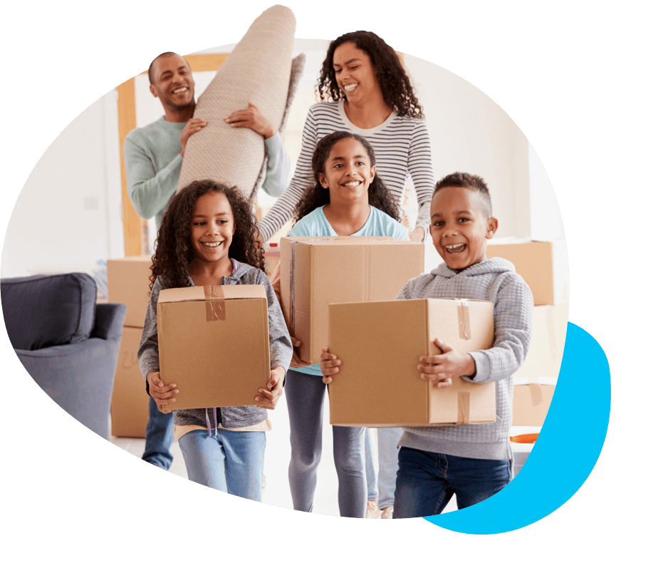 Family with moving boxes