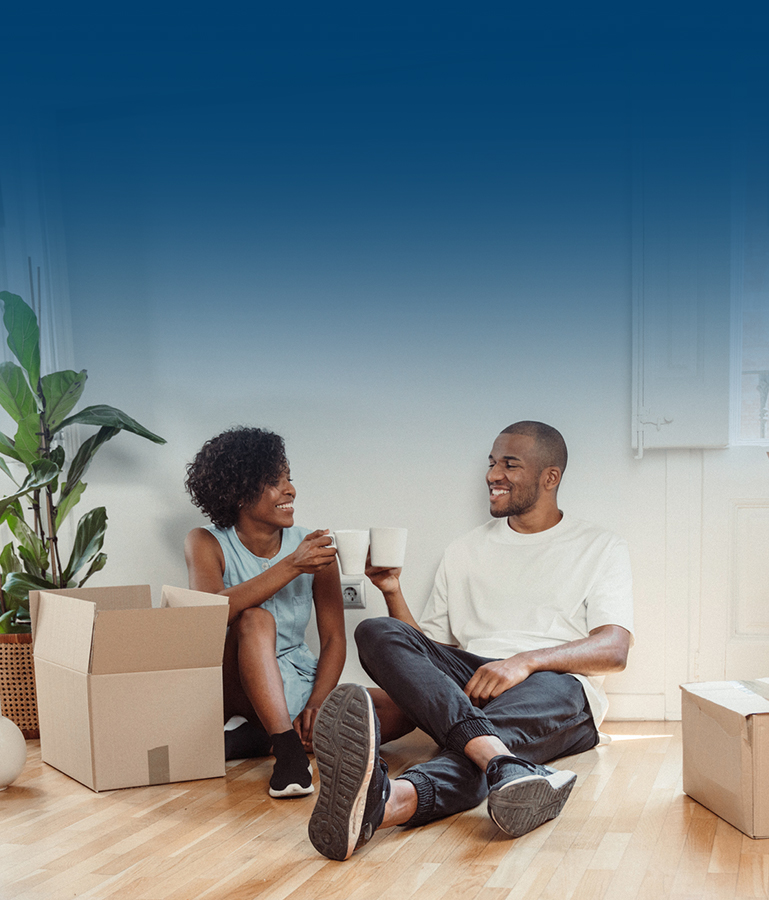 Couple resting on moving day